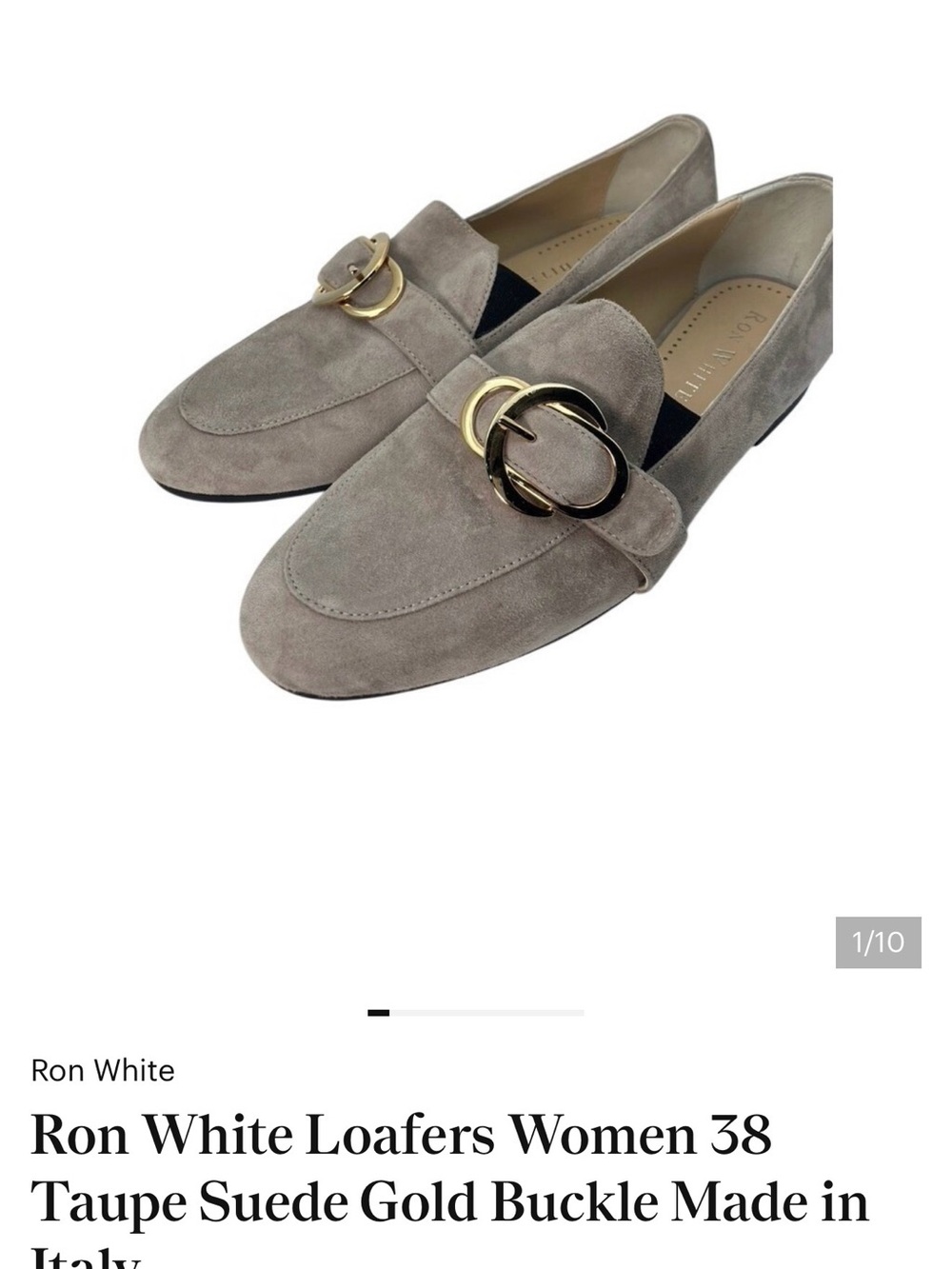 Ron White Taupe Suede Loafers with Gold Buckle